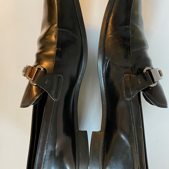 PRADA LOAFERS GUNMETAL BUCKLE BLACK PRADA PLATE SIZE 10 VERY GOOD CONDITION - Picture 4 of 10